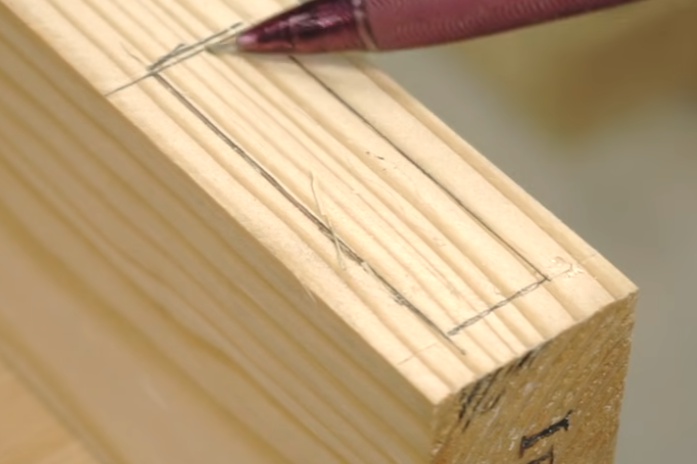 Marking layout lines for a blind mortise and tenon joint on wood