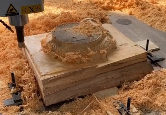Close-up of wood milling cutter shaping solid wood