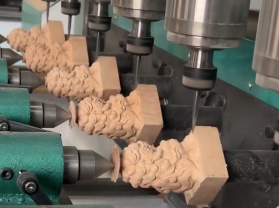 Automated CNC wood milling machine shaping wooden components